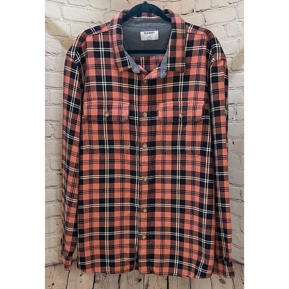 Old Navy Men’s Heavy Pink Plaid Pocket Over Shirt (Size XXL) - Picture 1 of 8